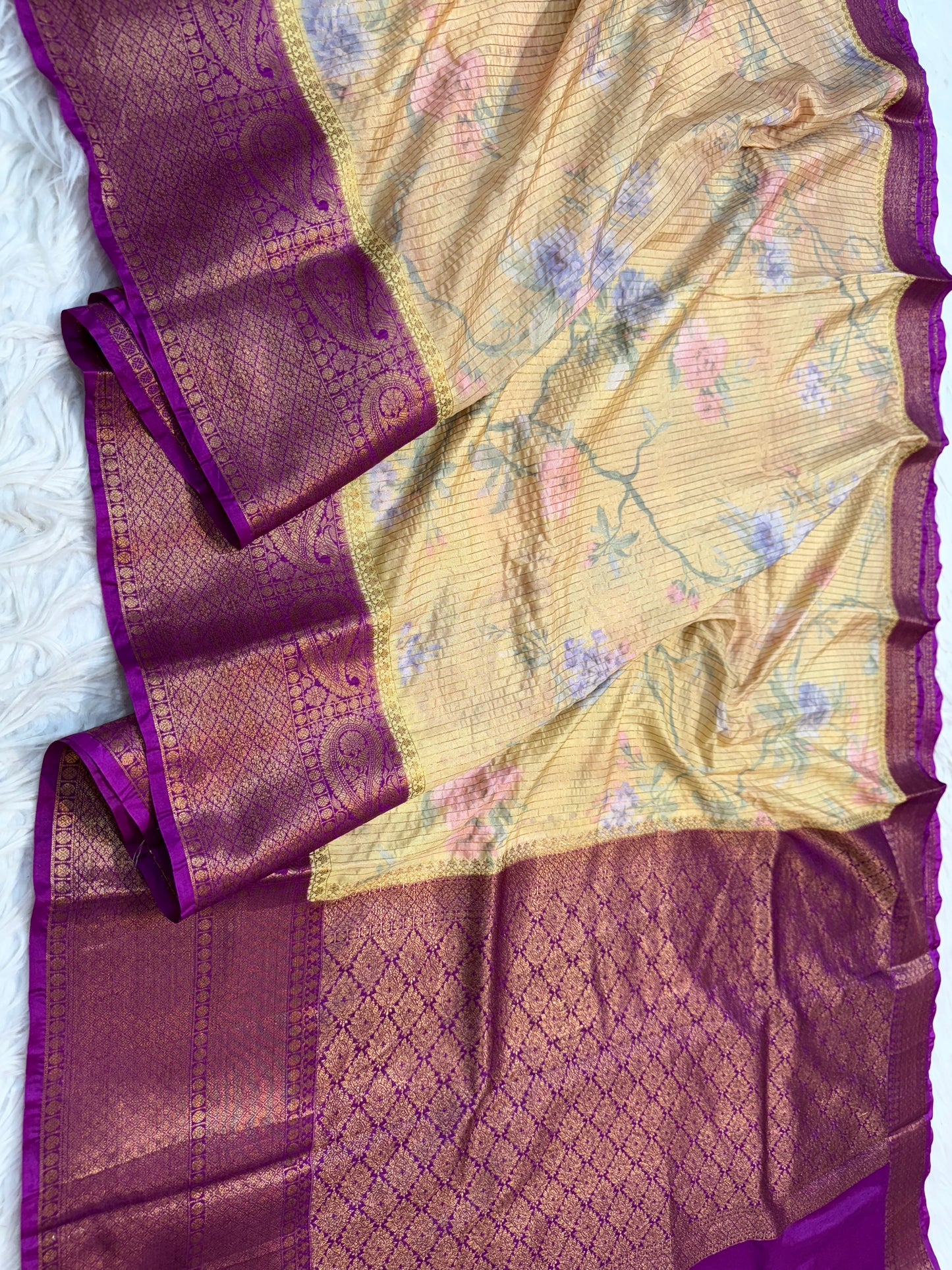 multicolour Dupion silk digital print Banarasi saree