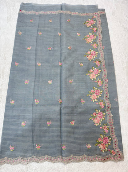 Gray shade cotton kota designe embroidery premium Banarasi saree