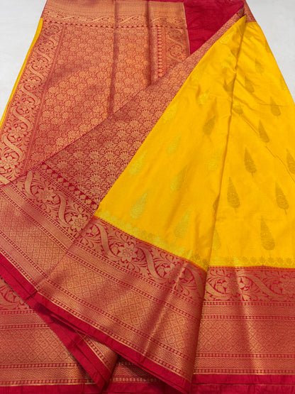 Mango red shade Dupion Silk Banarasi Saree 