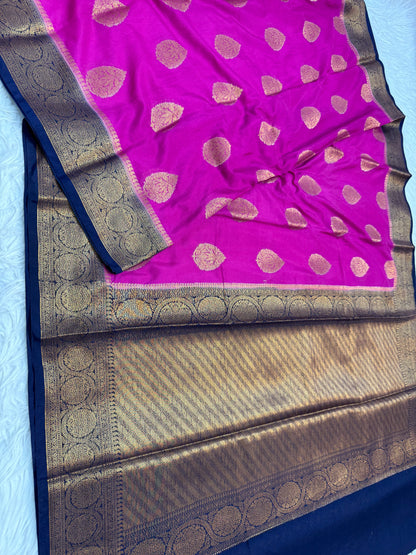 Royal pink nevy shade georgatte Banarasi saree