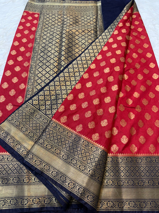 Red Nevy shade Dupion Silk Banarasi Saree 