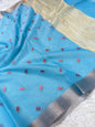 Sky blue shade cotton kota embroidery Banarasi saree