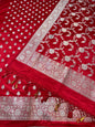 Red Satin Katan Three Piece Banarasi Suit