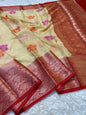 Beige red warm silk premium Banarasi saree