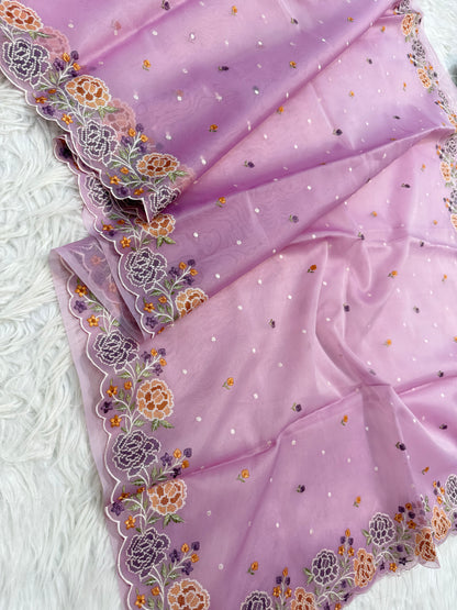 Banarasi kora organza cutwork embroidery saree