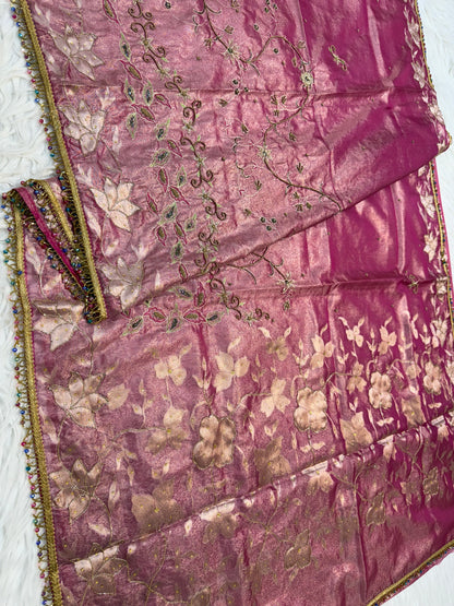 Maharani shade tissue ari & zardosi work designer premium Banarasi saree