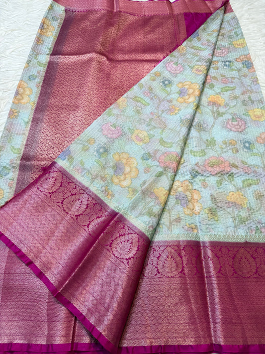 multicolour Dupion silk digital print Banarasi saree
