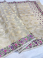 Off white shade tissue kota designer embroidery premium Banarasi saree