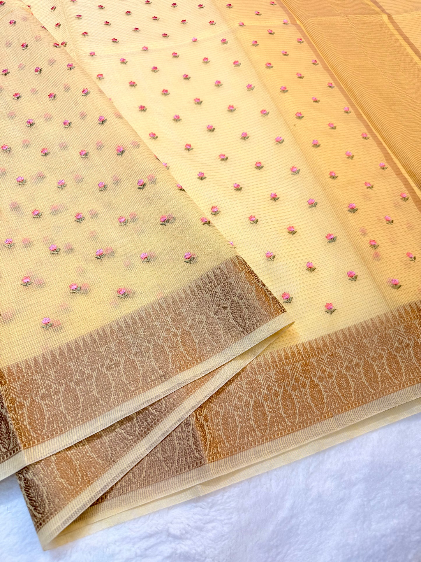 Yellow shade kota designer embroidery Banarasi saree