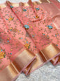 Peach  shade organza embroidery Banarasi saree