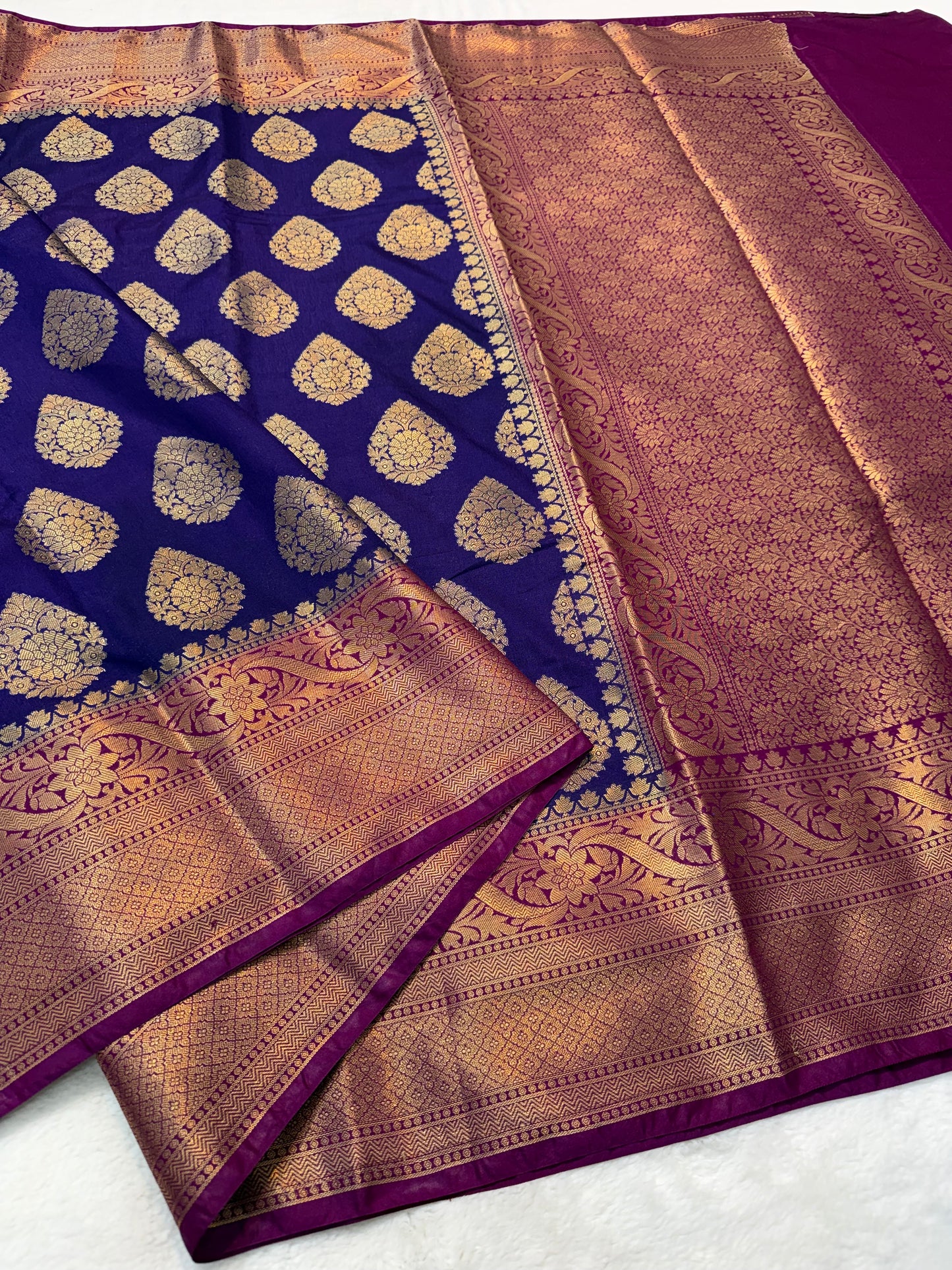 Nevy & Magenta Dupion Silk Banarasi Saree