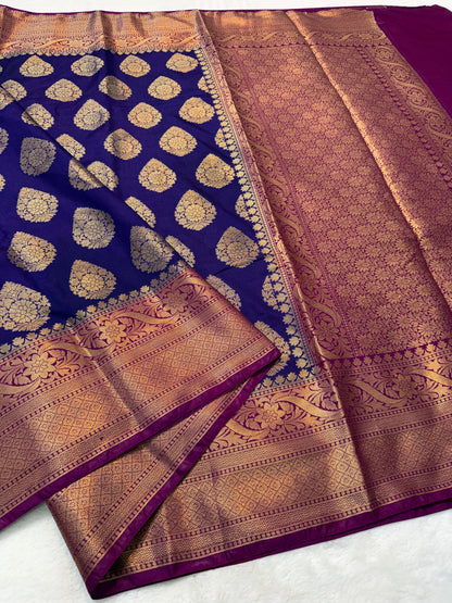 Nevy & Magenta Dupion Silk Banarasi Saree