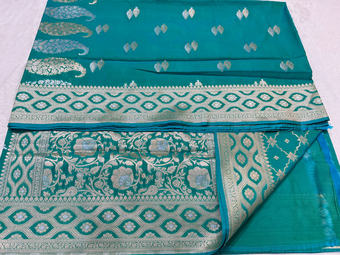 Rama green shade katan Banarasi silk Saree