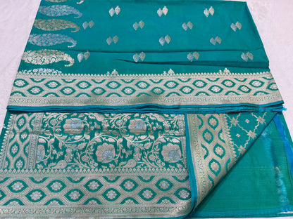 Rama green shade katan Banarasi silk Saree