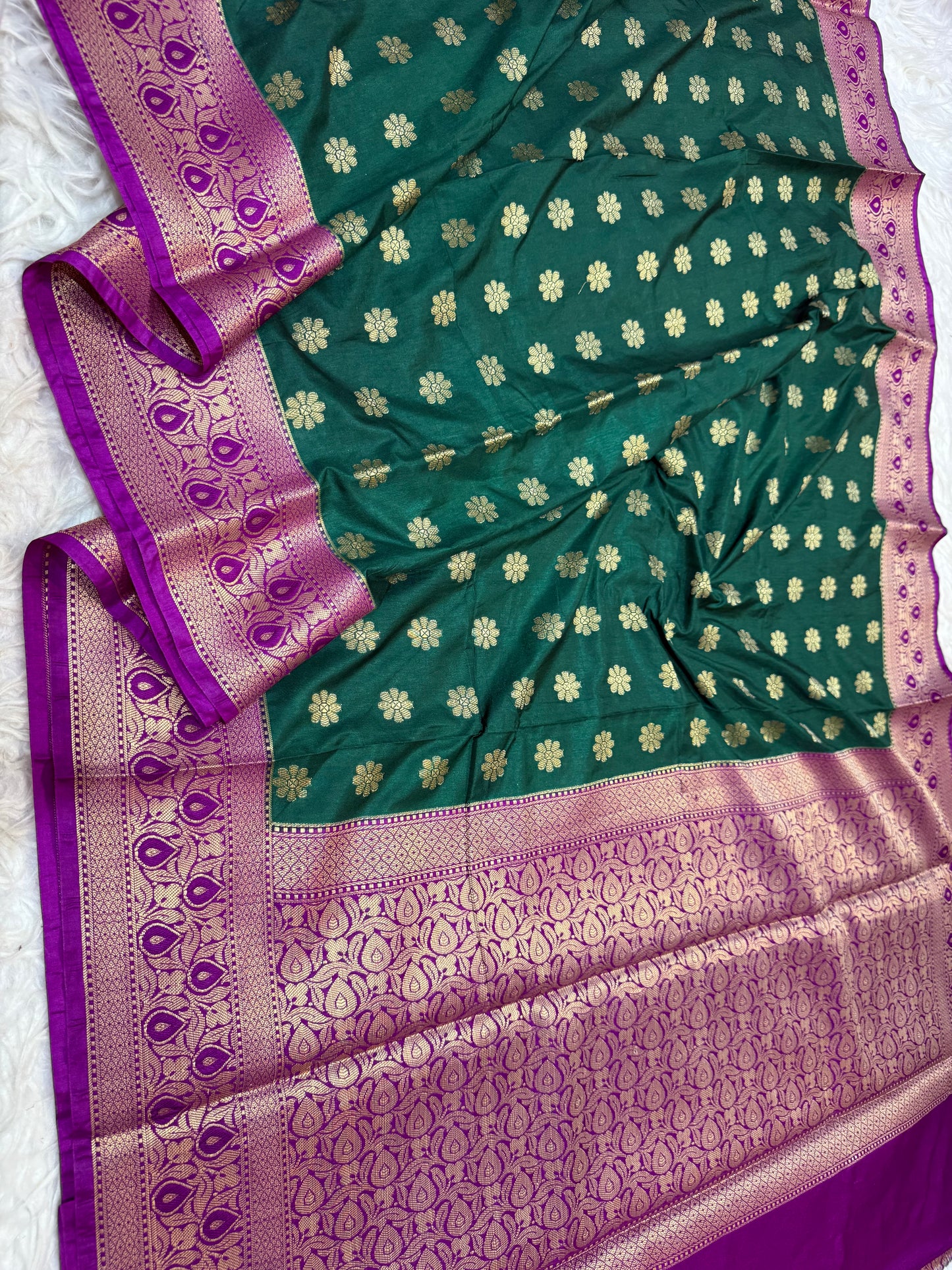 Bottle green & magenta shade  Dupion Silk premium Banarasi Saree