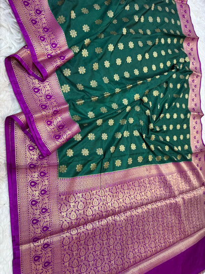 Bottle green & magenta shade  Dupion Silk premium Banarasi Saree