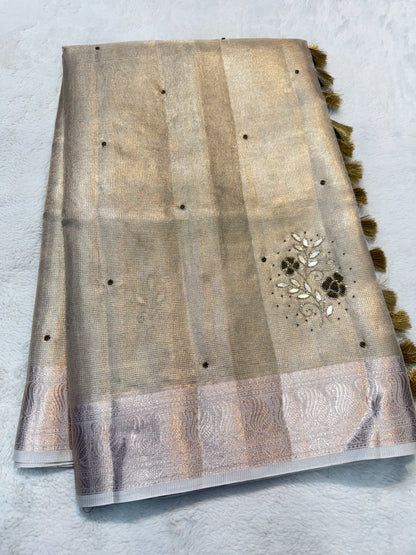 Beige shade tissue designer hand work Banarasi saree