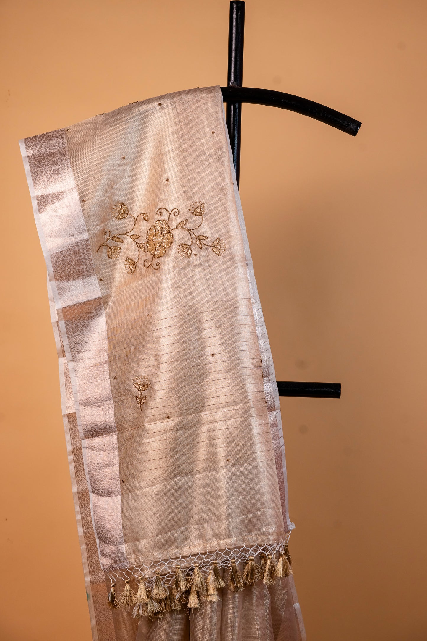 Beige shade tissue designer hand work Banarasi saree