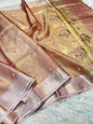 Rose gold shade kota tissue kota designer embroidery handwork premium Banarasi saree