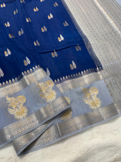 Royal blue & gray shade raw mango Banarasi premium Banarasi saree