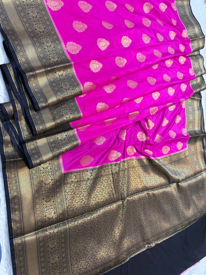 Royal pink black shade Dupion Silk premium Banarasi Saree