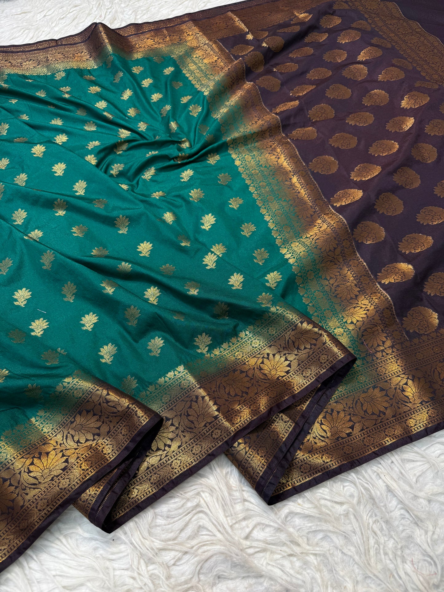 Bottle green wine shade Dupion Silk premium Banarasi Saree