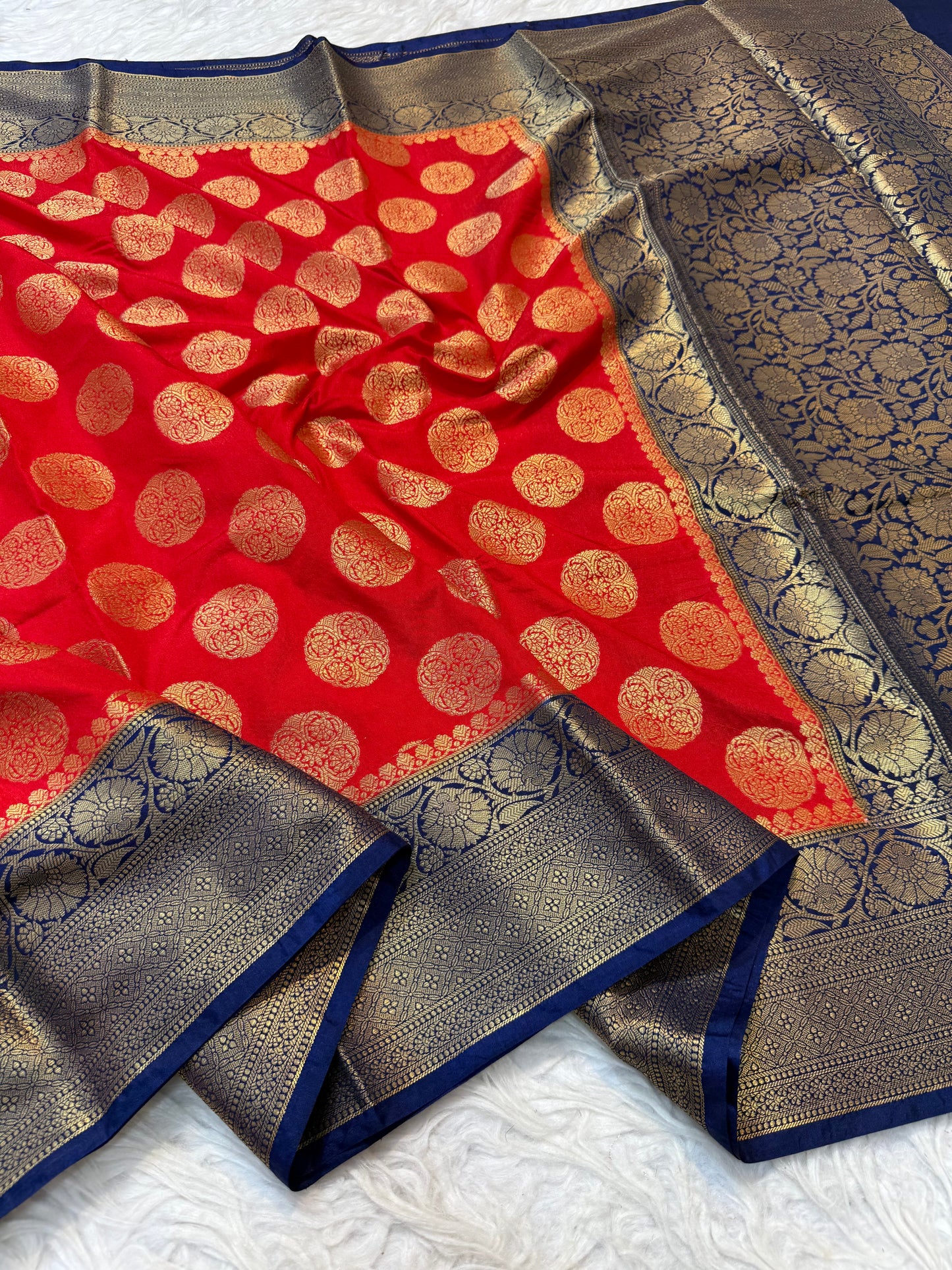 Red & navy shade Dupion Silk Banarasi Saree 