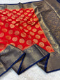 Red & navy shade Dupion Silk Banarasi Saree 