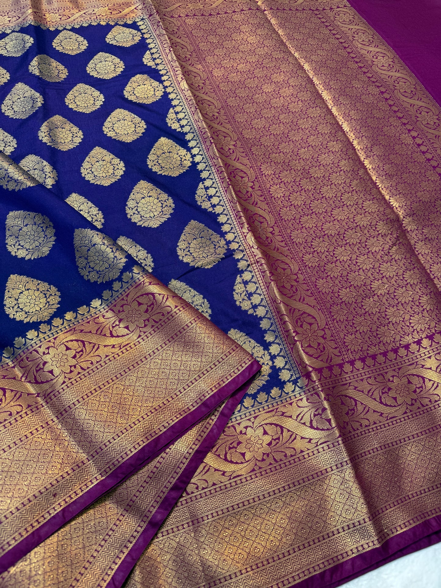 Nevy & Magenta Dupion Silk Banarasi Saree