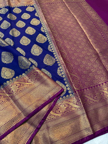 Nevy & Magenta Dupion Silk Banarasi Saree