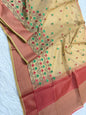 Beige red shade supernet embroidery  Banarasi saree