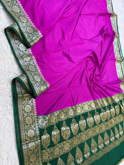 Royal pink bottle green shade Dupion silk premium Banarasi saree