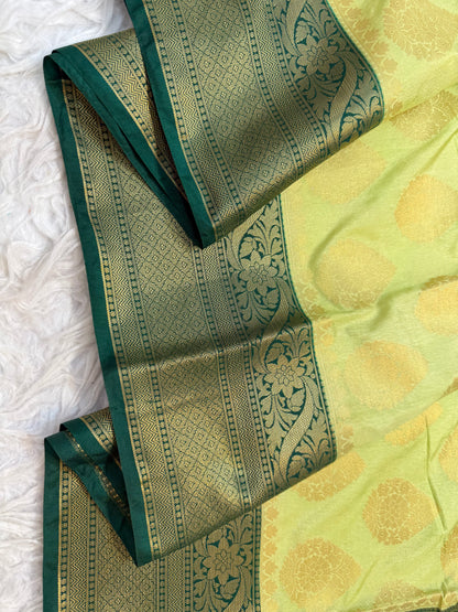 Pista green & bottle green shade Dupion Silk Banarasi Saree 