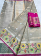 Gray & multicolour shade tissue kota premium paithani border designer banarasi saree
