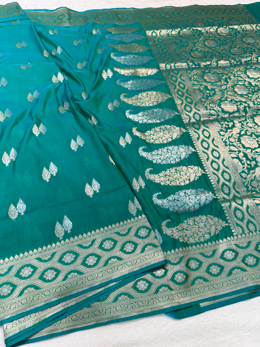 Rama green shade katan Banarasi silk Saree