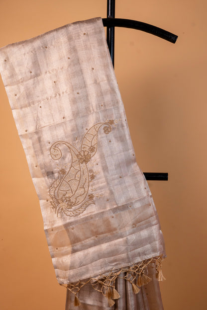 Beige shade tissue kota designer hand work Banarasi saree