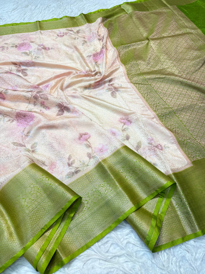 multicolour soft Dupion silk digital  print Banarasi saree