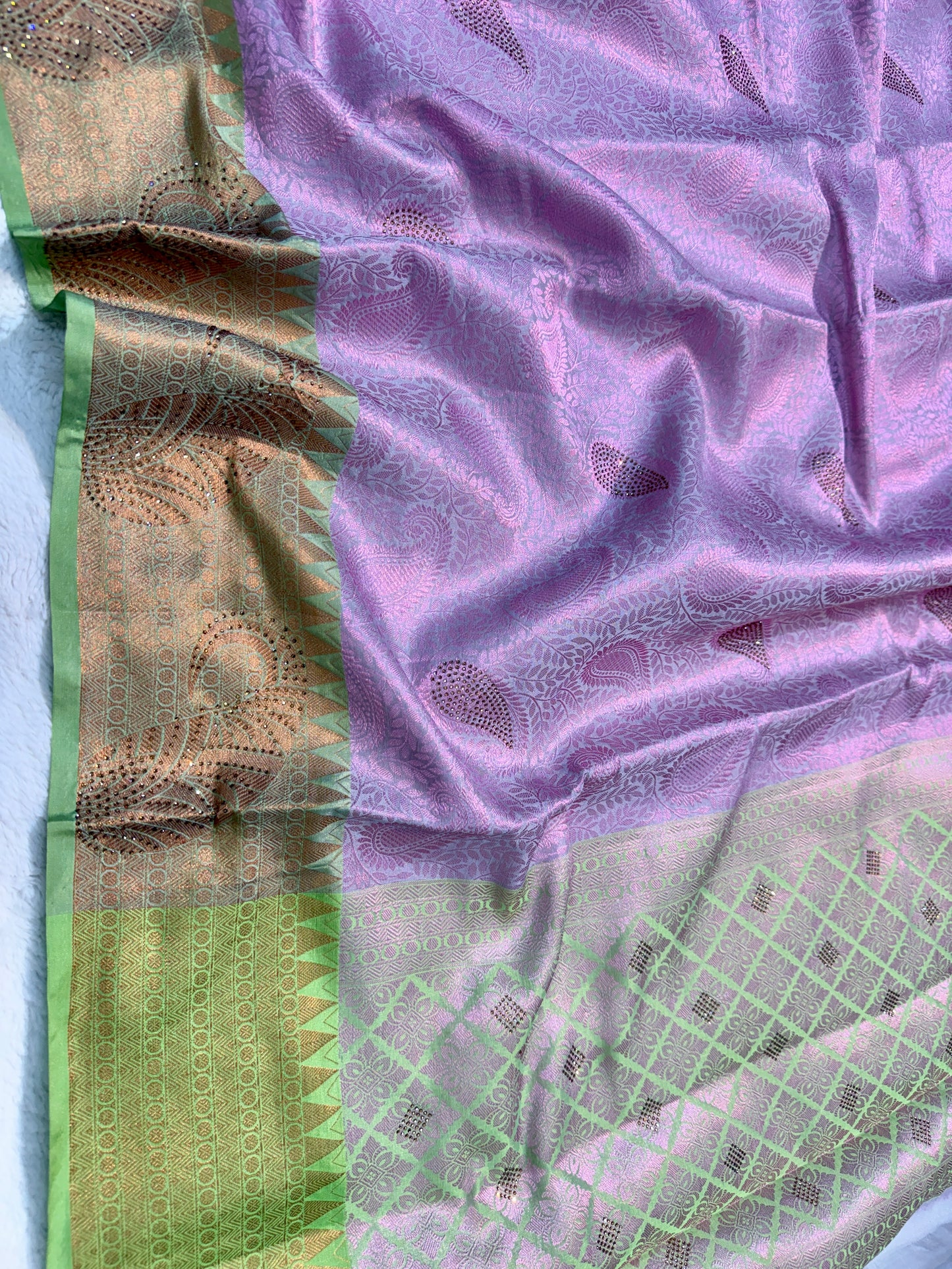Multicolour shade zari brocade swarovski work Banarasi saree
