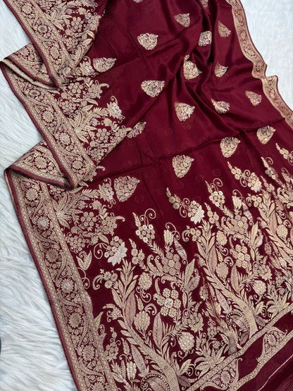 Maroon shade Chinon Viscose premium saree