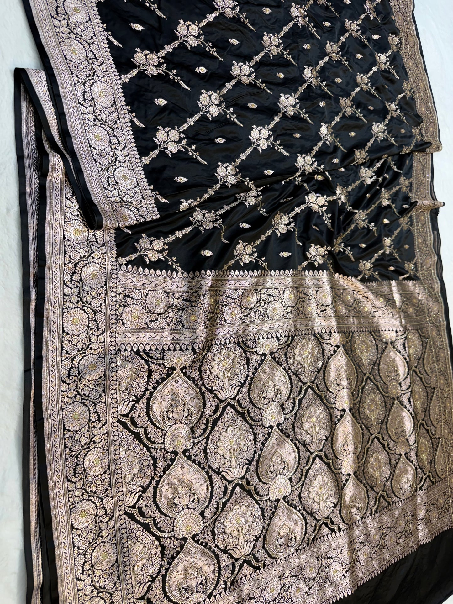Black shade Bridal Mashru ari & stone Silk Banarasi Saree