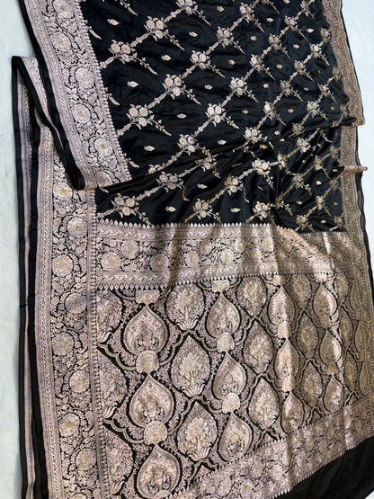 Black shade Bridal Mashru ari & stone Silk Banarasi Saree