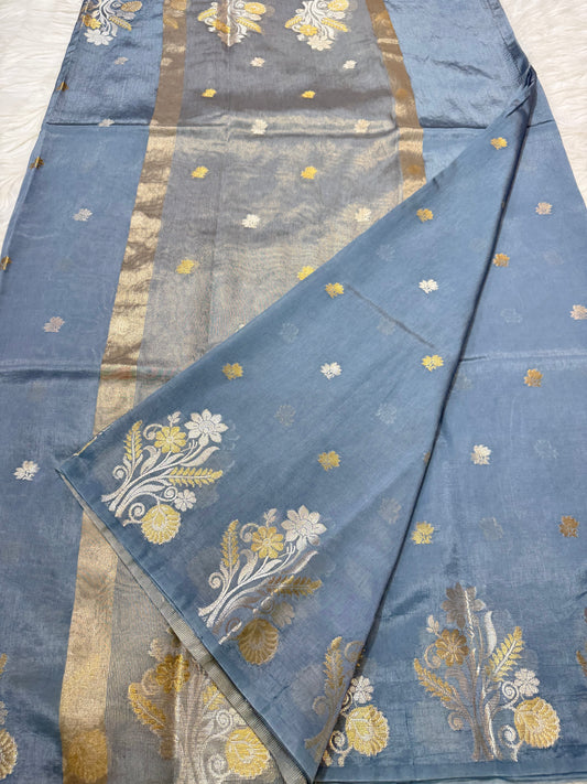 Gray shade  Raw mango soft silk banarasi saree
