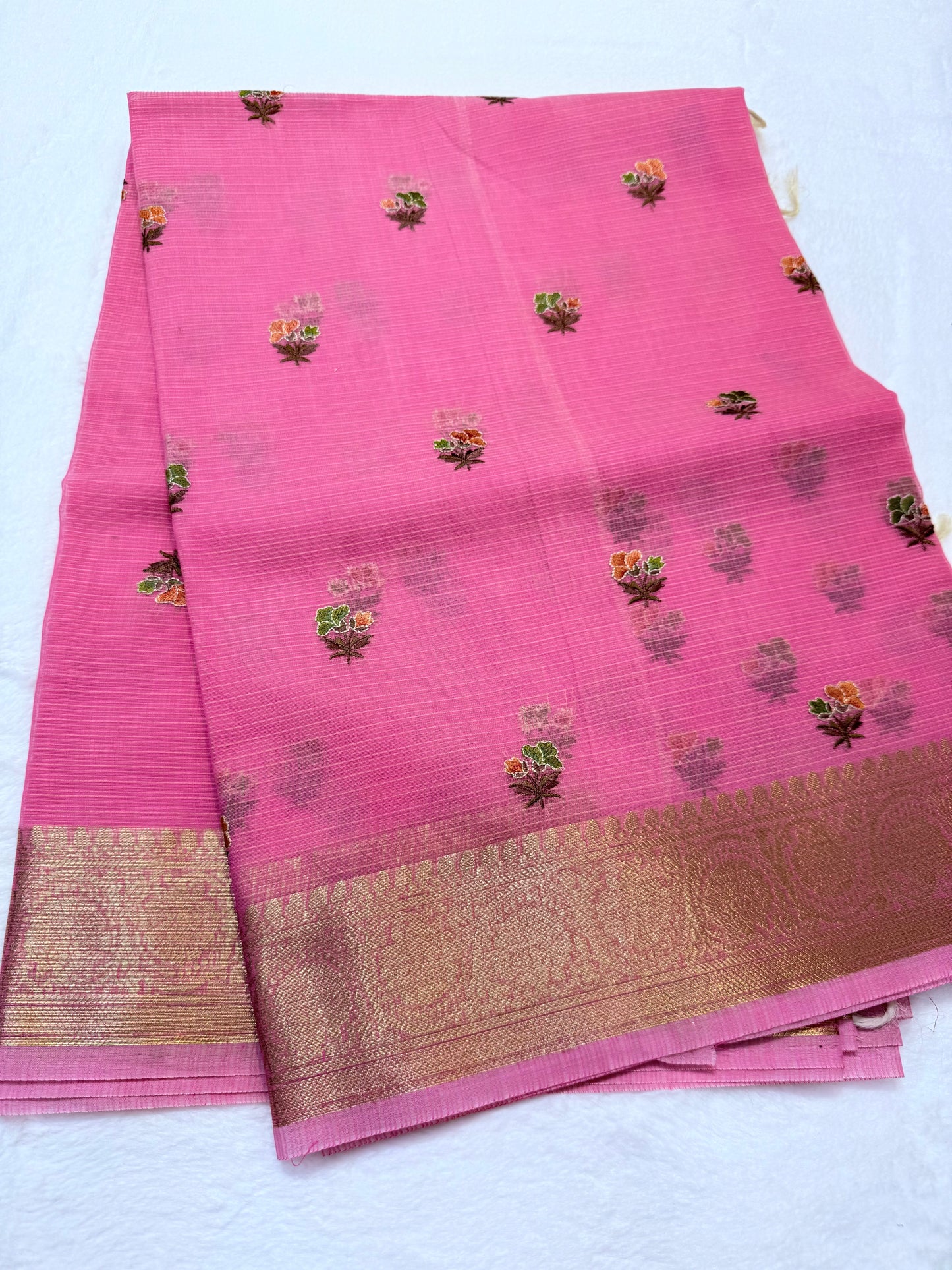 Pink shade cotton kota embroidery Banarasi saree