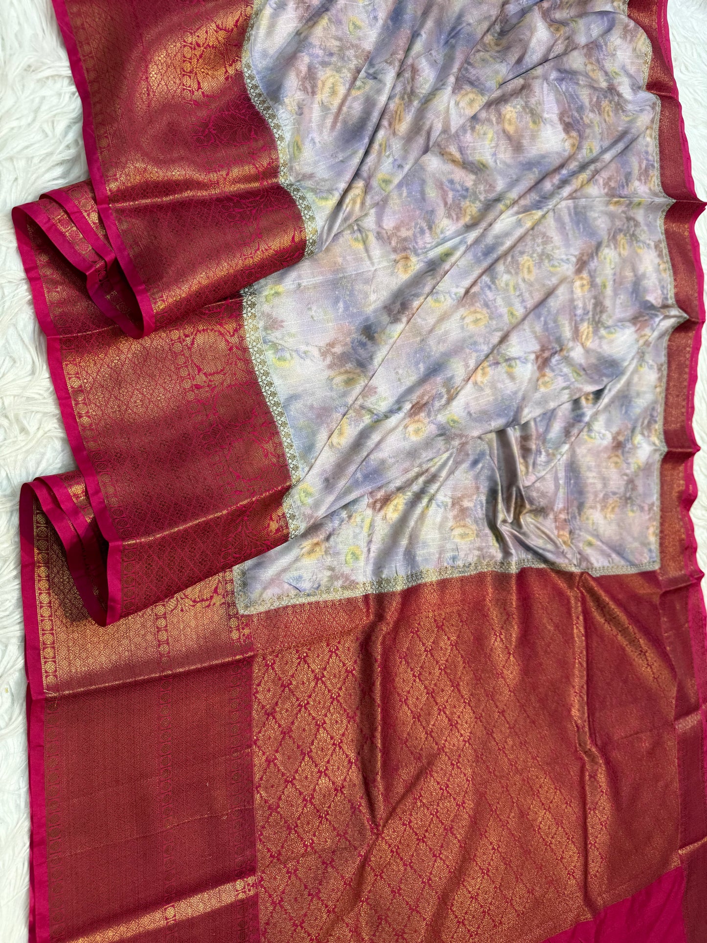 multicolour Dupion silk digital print Banarasi saree
