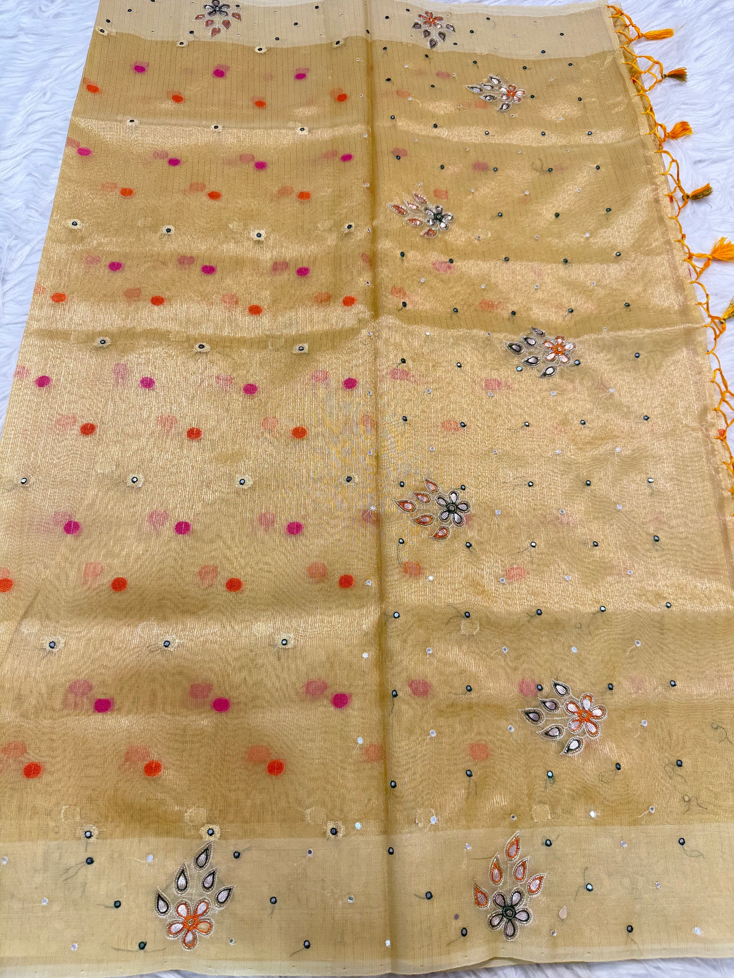 Gold shade tissue kota designer handwork premium Banarasi saree