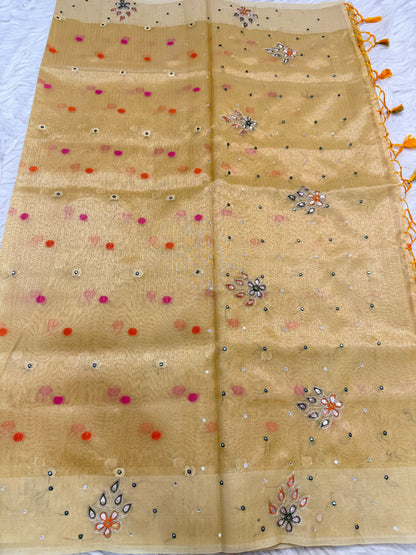 Gold shade tissue kota designer handwork premium Banarasi saree