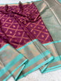 Wine turquoise warm silk premium Banarasi saree