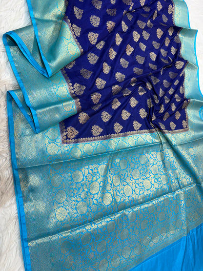 Royal Blue & firozi shade Dupion Silk Banarasi Saree 