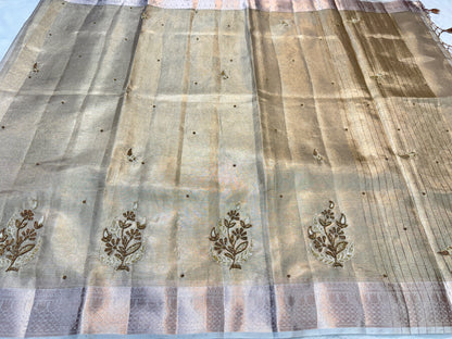 Beige shade tissue designer hand work Banarasi saree