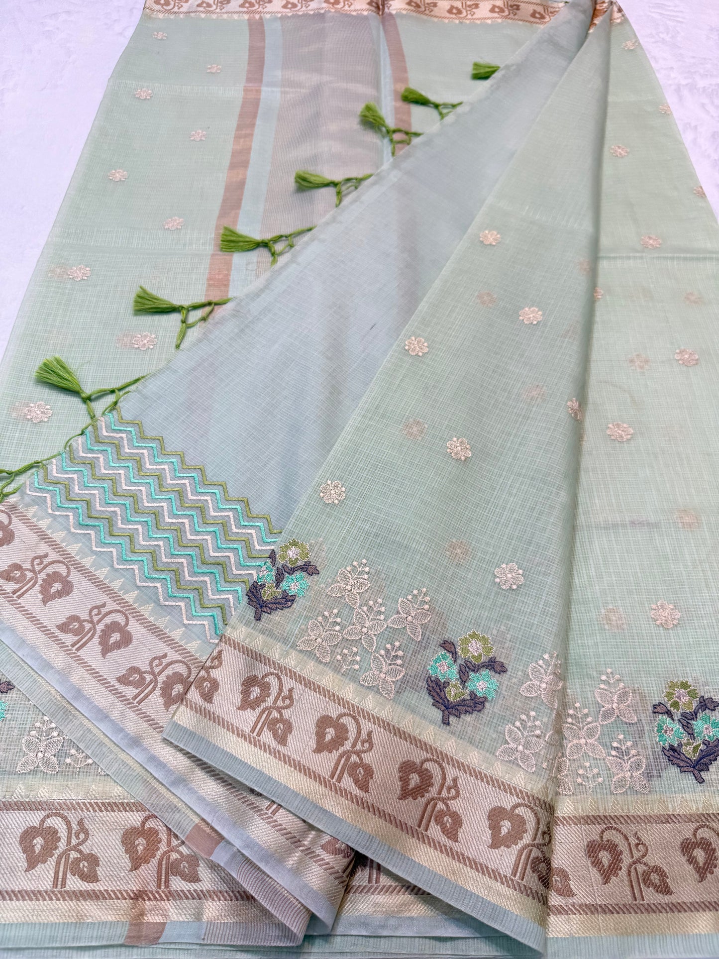 Pista green shade kota designer embroidery Banarasi saree